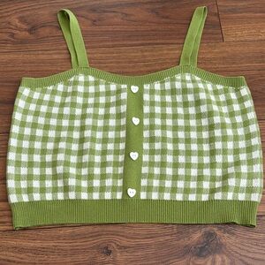 Cider Olive Checkered Knit Tank Top
